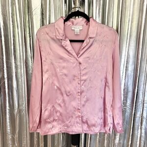 Morgan Taylor Intimates Pink Satin Embroidered Pajama Top